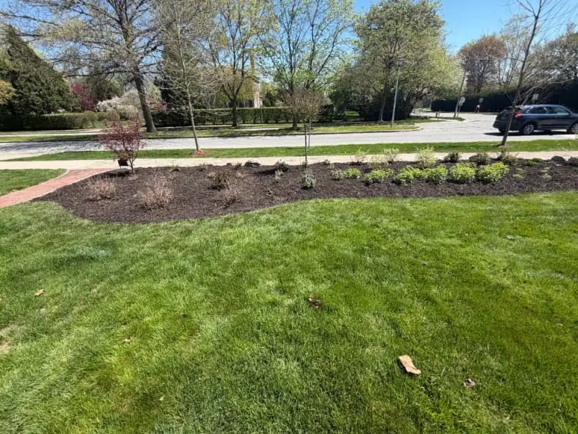 Fresh sod and new mulched garden bed Grand Rapids Michigan